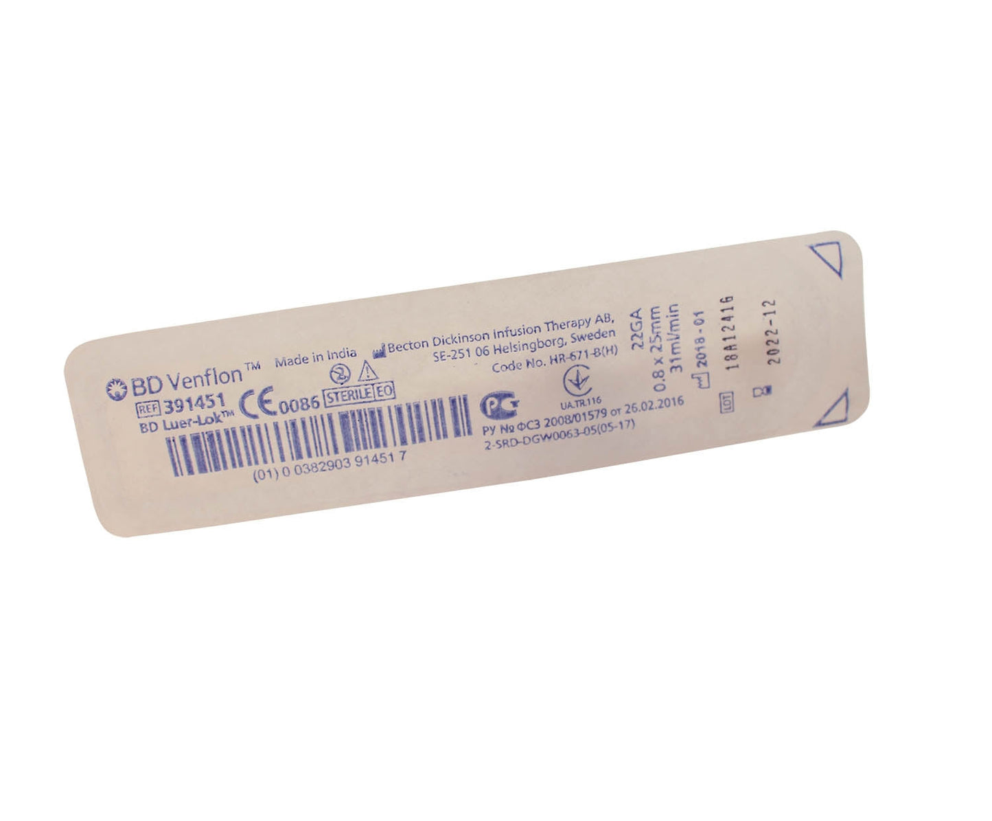BD Venflon Peripheral IV Catheter Ported 22G, 25mm (Single) Winged