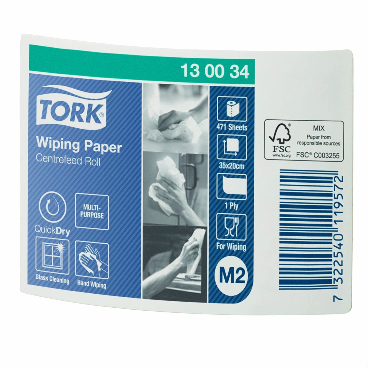 Light Gray Tork Universal Centrefeed Wiper Roll - White 150m x 6