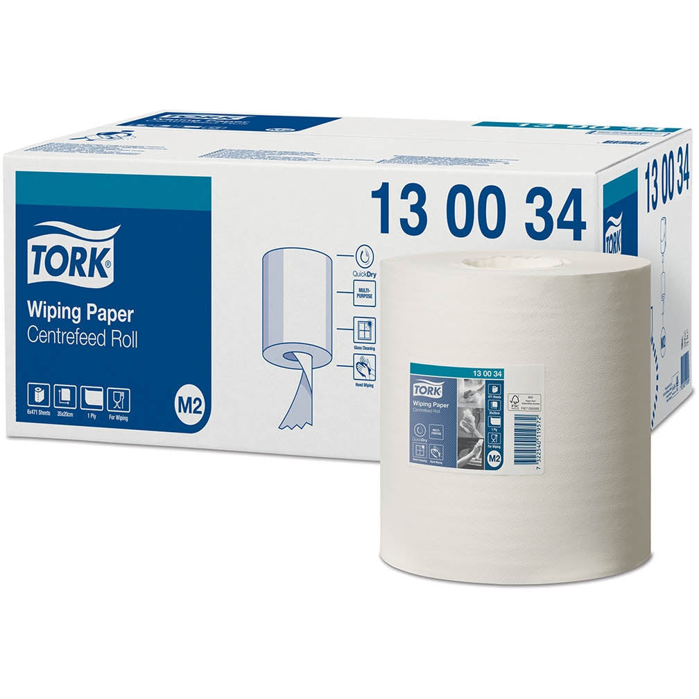 Midnight Blue Tork Universal Centrefeed Wiper Roll - White 150m x 6