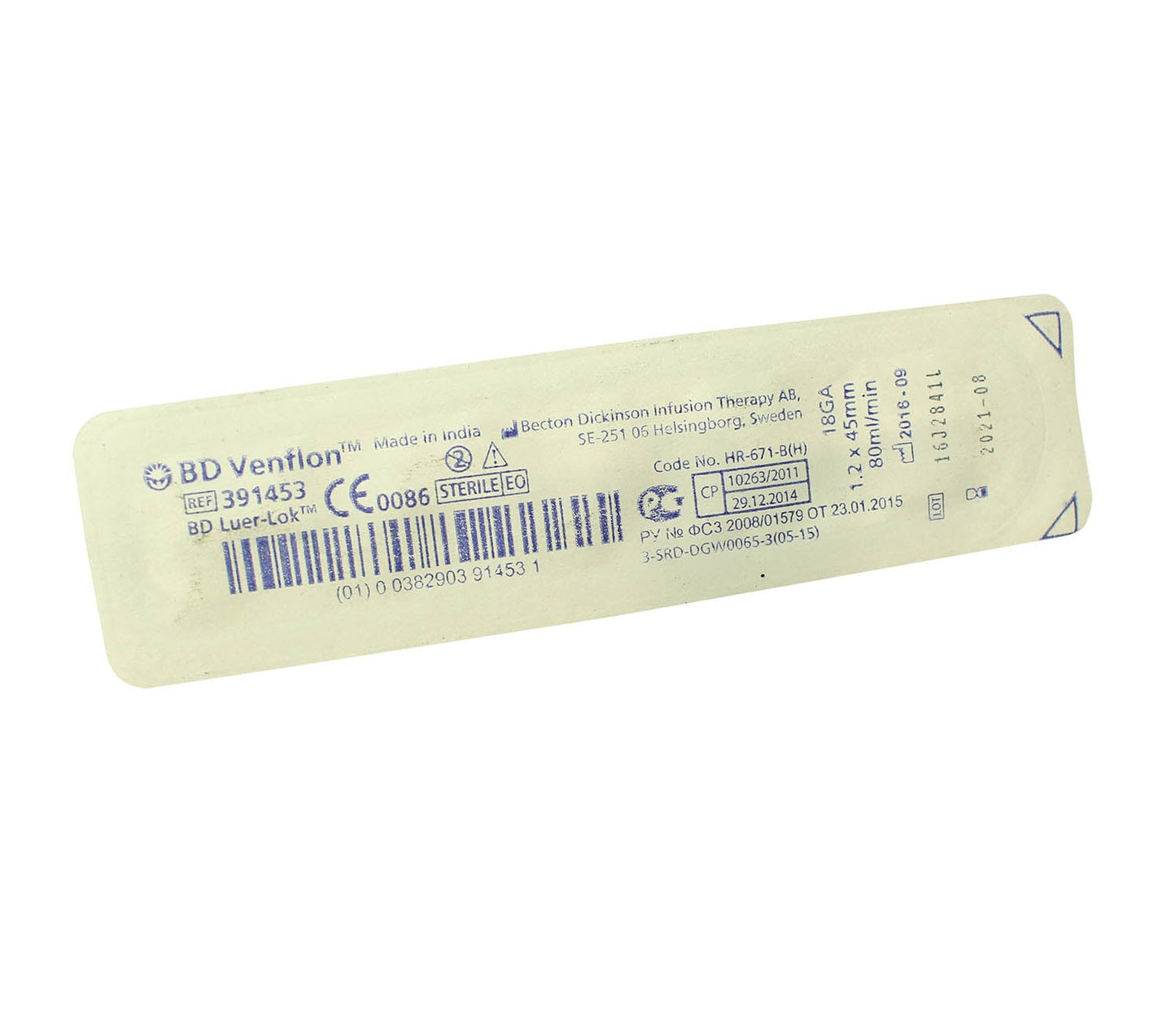 BD Venflon Peripheral IV Catheter Ported 18G, 45mm (Single) Winged