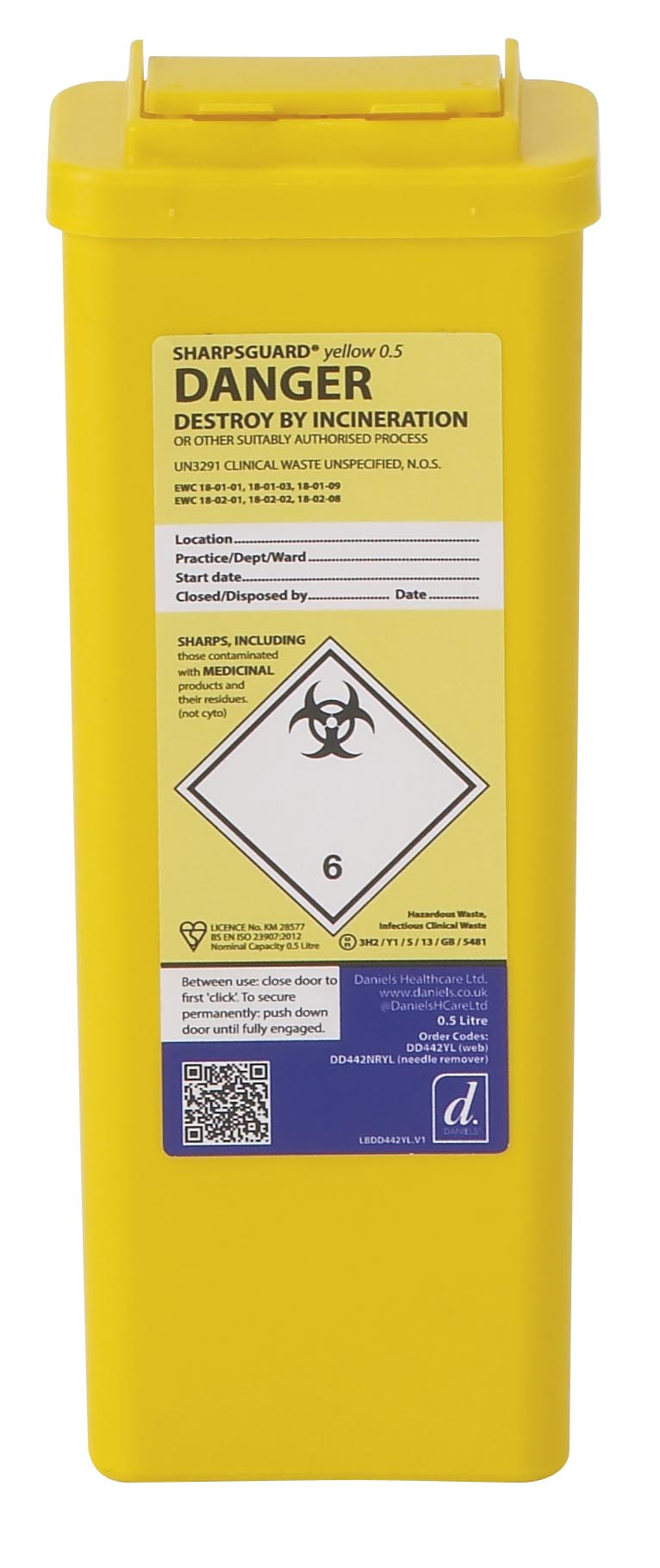Sharpsguard yellow 0.5 Ltr Sharps Bin