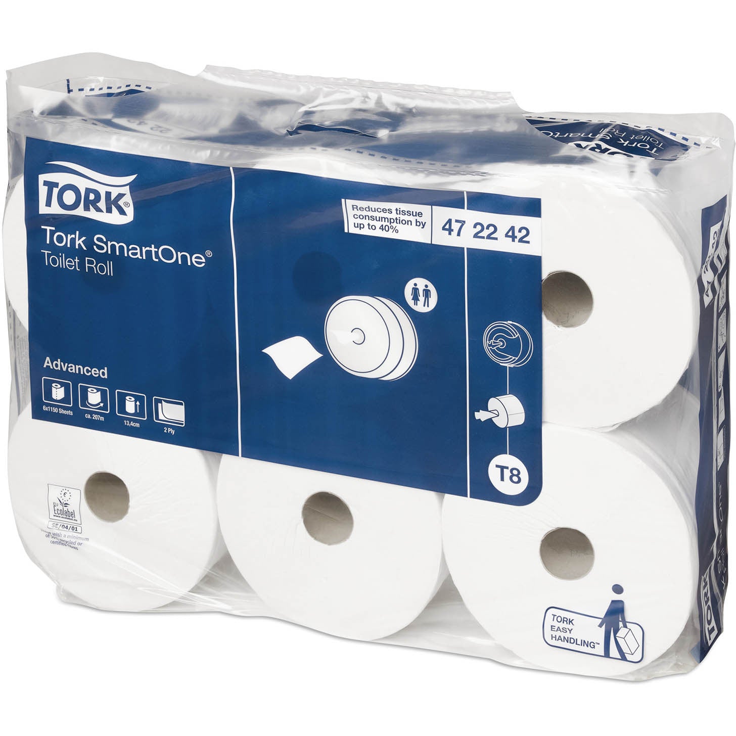 Light Gray Tork SmartOne Toilet Roll Advanced 2Ply - 472242 -  Case of 6 x 1150 Sheets