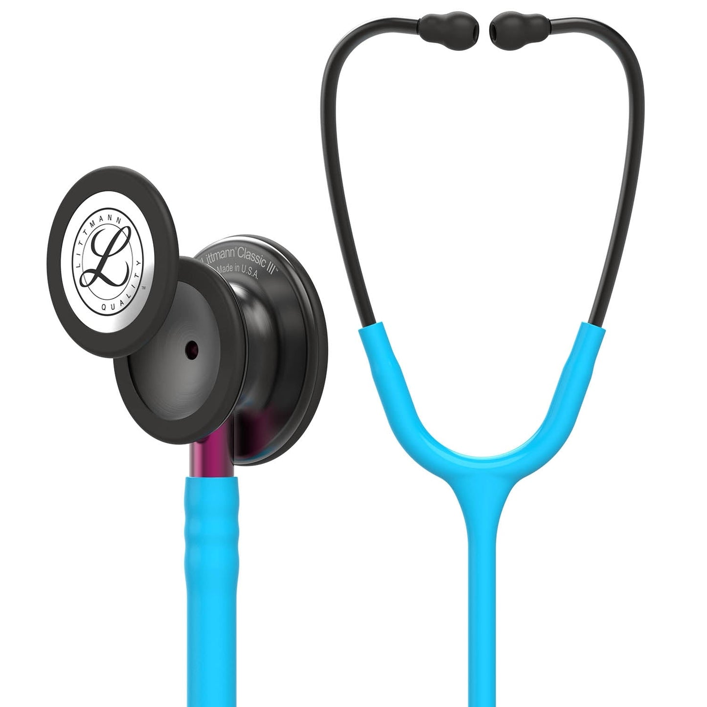 Dark Slate Gray Littmann Classic III Monitoring Stethoscope: Smoke & Turquoise - Pink Stem 5872