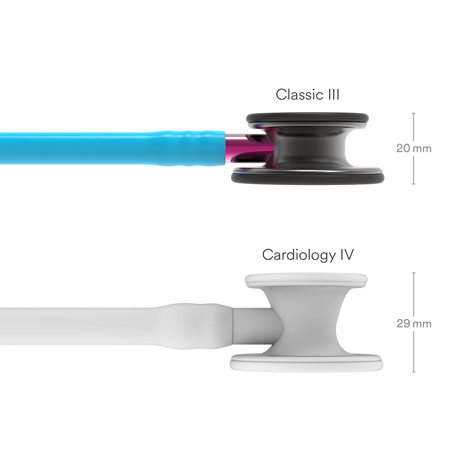 Steel Blue Littmann Classic III Monitoring Stethoscope: Smoke & Turquoise - Pink Stem 5872