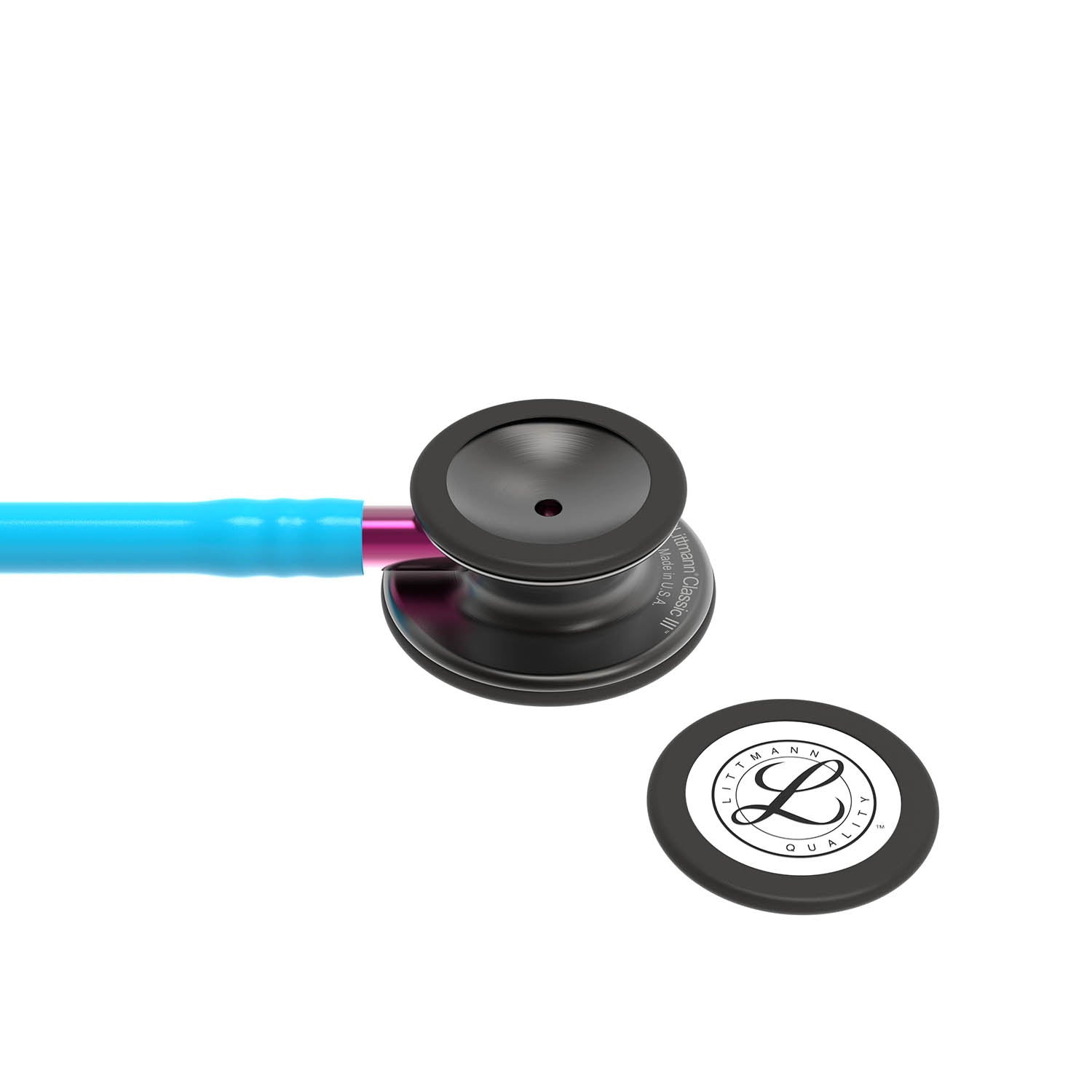 Dark Slate Gray Littmann Classic III Monitoring Stethoscope: Smoke & Turquoise - Pink Stem 5872