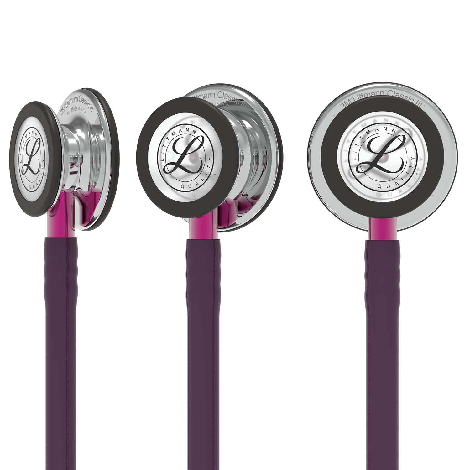 Dark Slate Gray Littmann Classic III Monitoring Stethoscope: Mirror & Plum - Pink Stem 5960