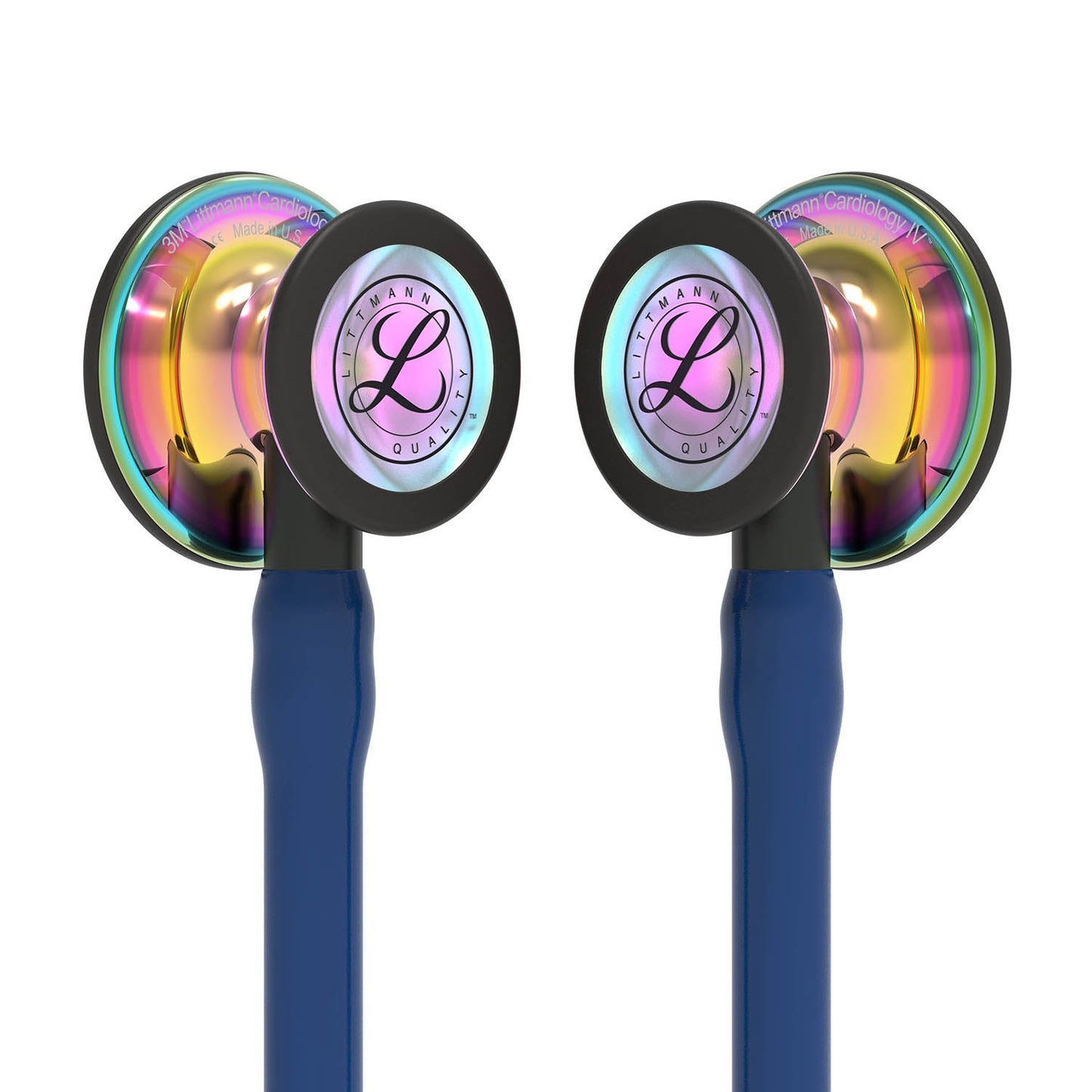 Dark Slate Gray Littmann Cardiology IV Diagnostic Stethoscope: High Polish Rainbow & Navy Blue - Black Stem 6242