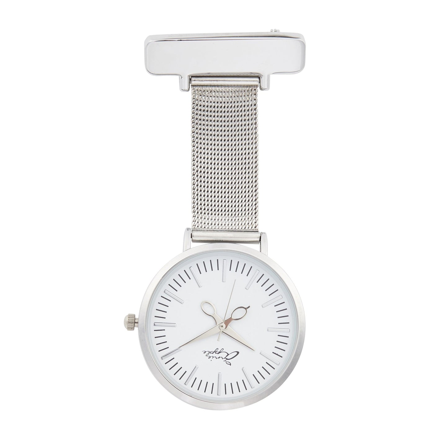 Light Gray Annie Apple Nurses Fob Watch - Aurora - White/Silver - Mesh - 35mm