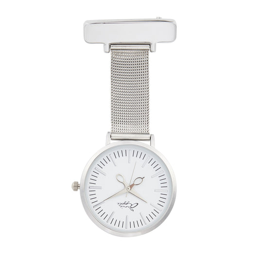 Light Gray Annie Apple Nurses Fob Watch - Aurora - White/Silver - Mesh - 35mm