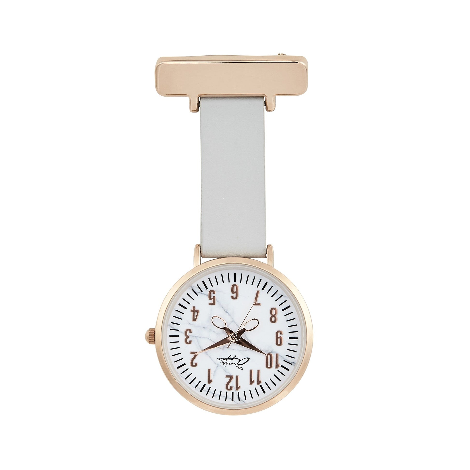 Light Gray Annie Apple Nurses Fob Watch - Aurora - Marble/Rose Gold/Grey - Leather - 35mm