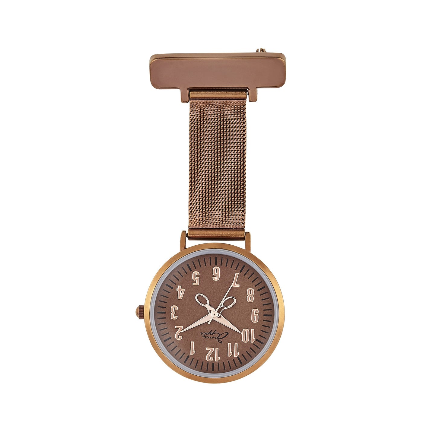 Dim Gray Annie Apple Nurses Fob Watch - Aurora - Rose Gold/Brown - Mesh - 35mm