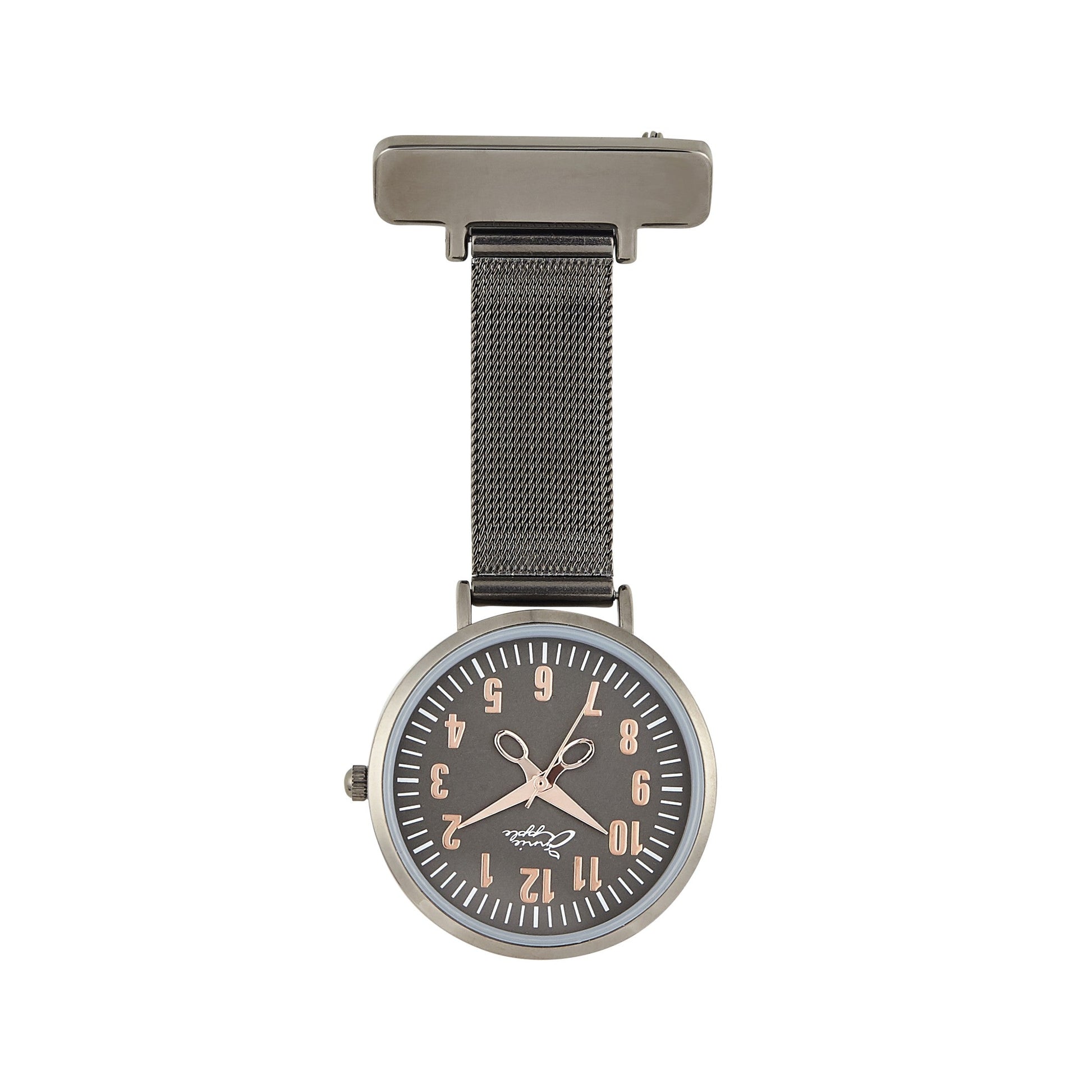 Dim Gray Annie Apple Nurses Fob Watch - Aurora - Rose Gold/Gunmetal - Mesh - 35mm