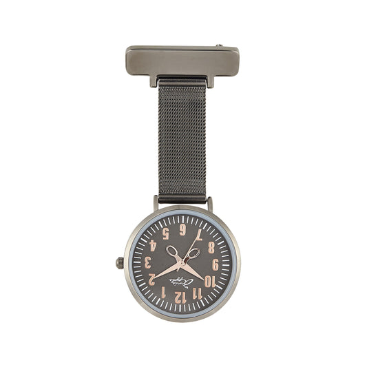 Dim Gray Annie Apple Nurses Fob Watch - Aurora - Rose Gold/Gunmetal - Mesh - 35mm