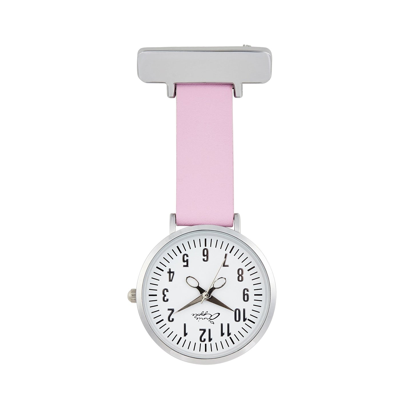 Light Gray Annie Apple Nurses Fob Watch - Aurora - White/Silver/Pink - Leather - 35mm