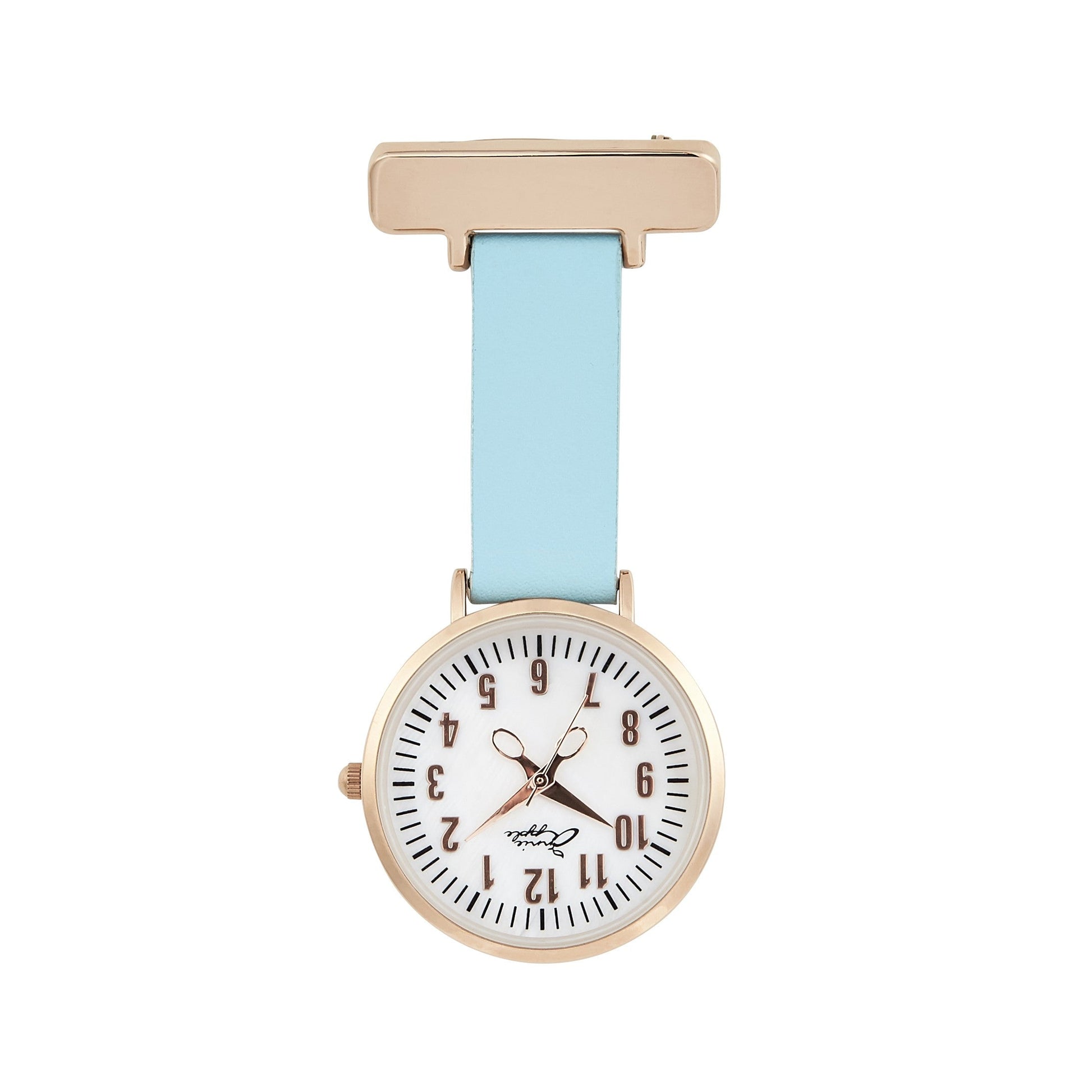 Light Gray Annie Apple Nurses Fob Watch - Aurora - Pearl/Rose Gold/Blue - Leather - 35mm