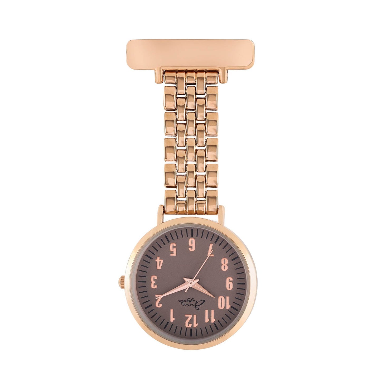 Rosy Brown Annie Apple Nurses Fob Watch - Aurora - Grey/Rose Gold - Link - 35mm