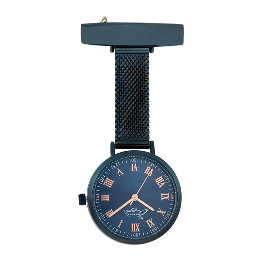 Dark Slate Gray Annie Apple Nurses Fob Watch - Meraki - Rose Gold/Blue - Mesh - 35mm