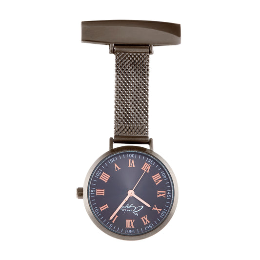 Dark Slate Gray Annie Apple Nurses Fob Watch - Meraki - Rose Gold/Gunmetal - Mesh - 35mm