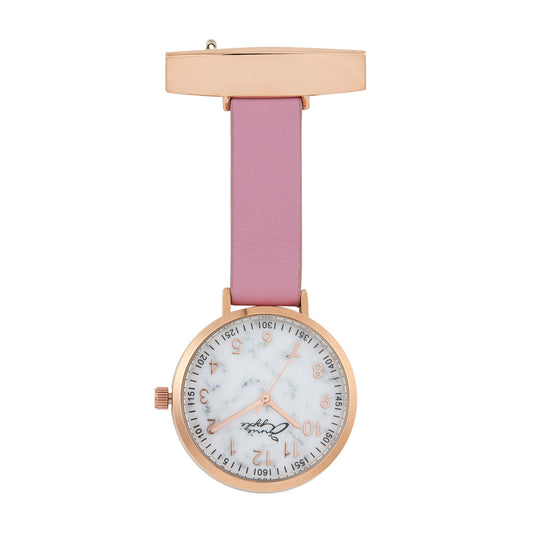 Gray Annie Apple Nurses Fob Watch - Meraki - Marble/Rose Gold/Pink - Leather - 35mm