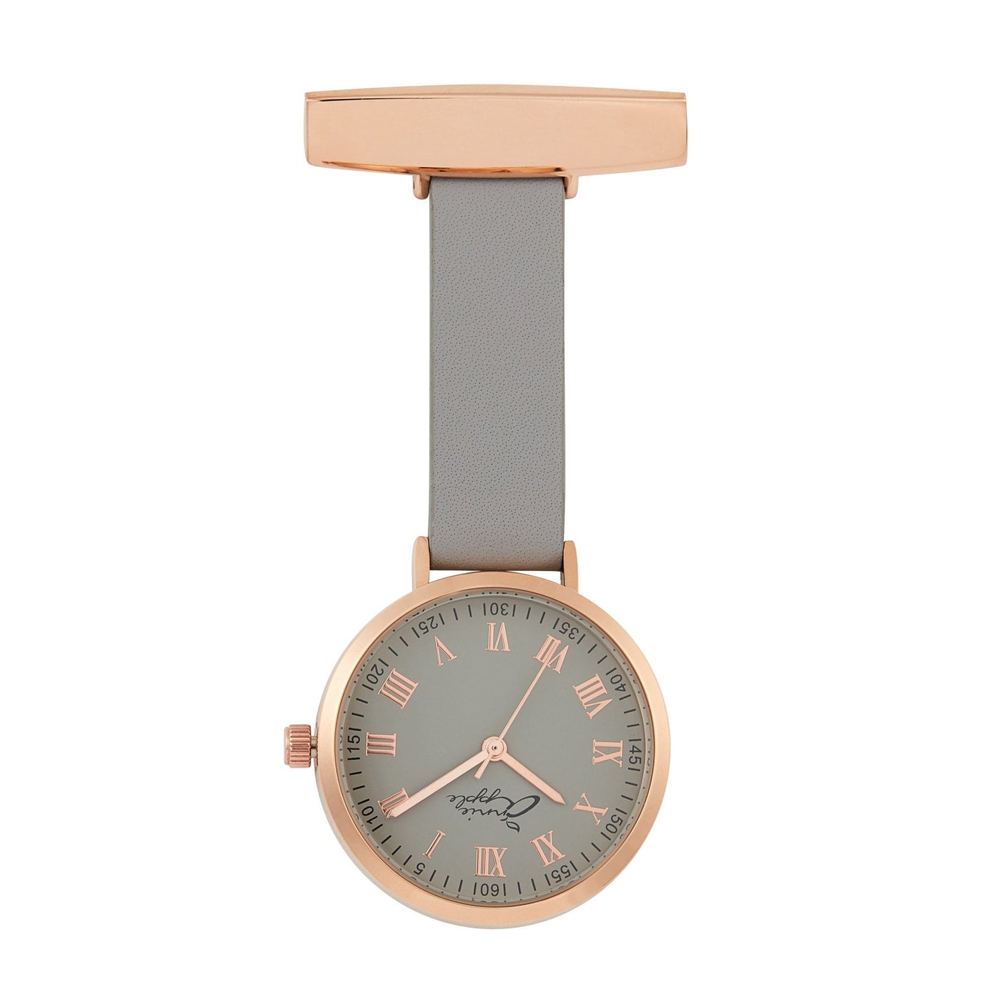 Rosy Brown Annie Apple Nurses Fob Watch - Meraki - Grey/Rose Gold/Grey - Leather - 35mm