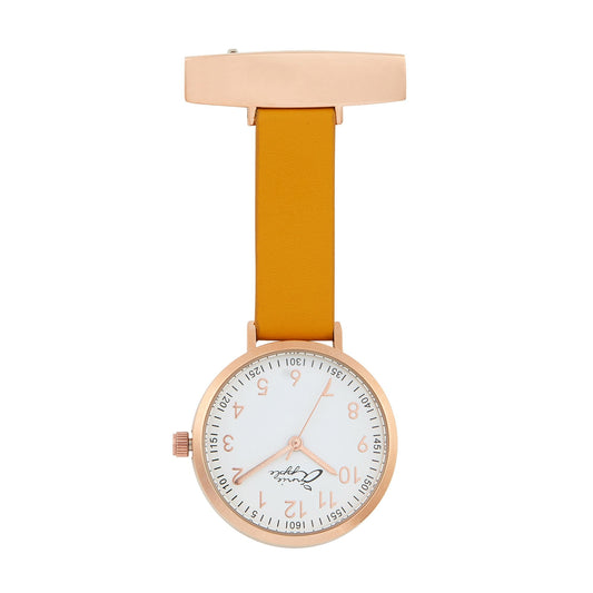 Light Gray Annie Apple Nurses Fob Watch - Meraki - White/Rose Gold/Mustard - Leather - 35mm