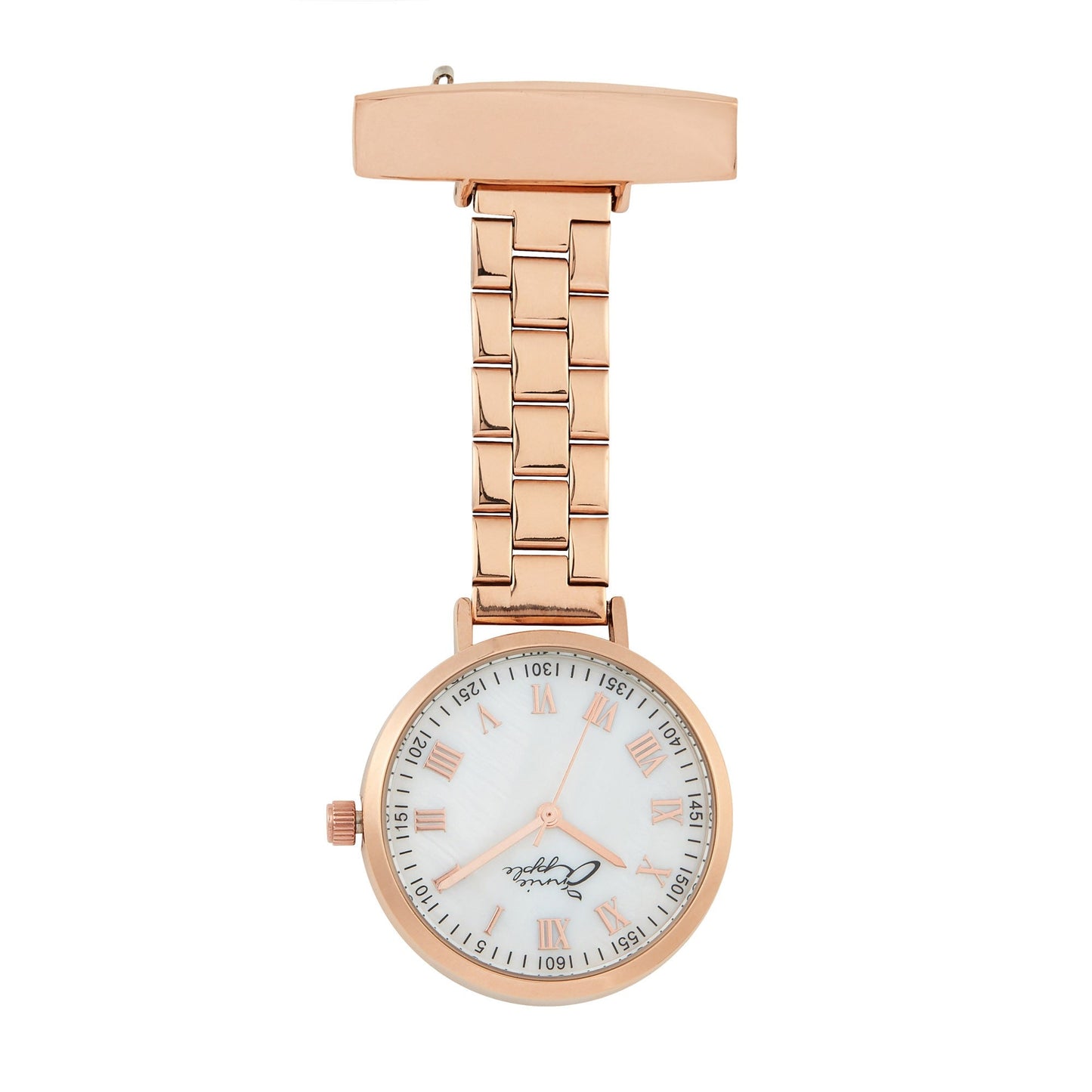 Wheat Annie Apple Nurses Fob Watch - Meraki - Pearl/Rose Gold - Link - 35mm