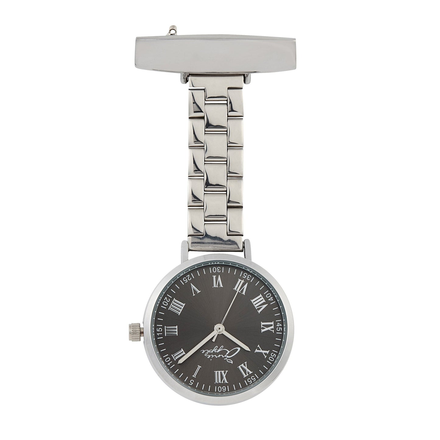 Dark Slate Gray Annie Apple Nurses Fob Watch - Meraki - Gunmetal/Silver - Link - 35mm