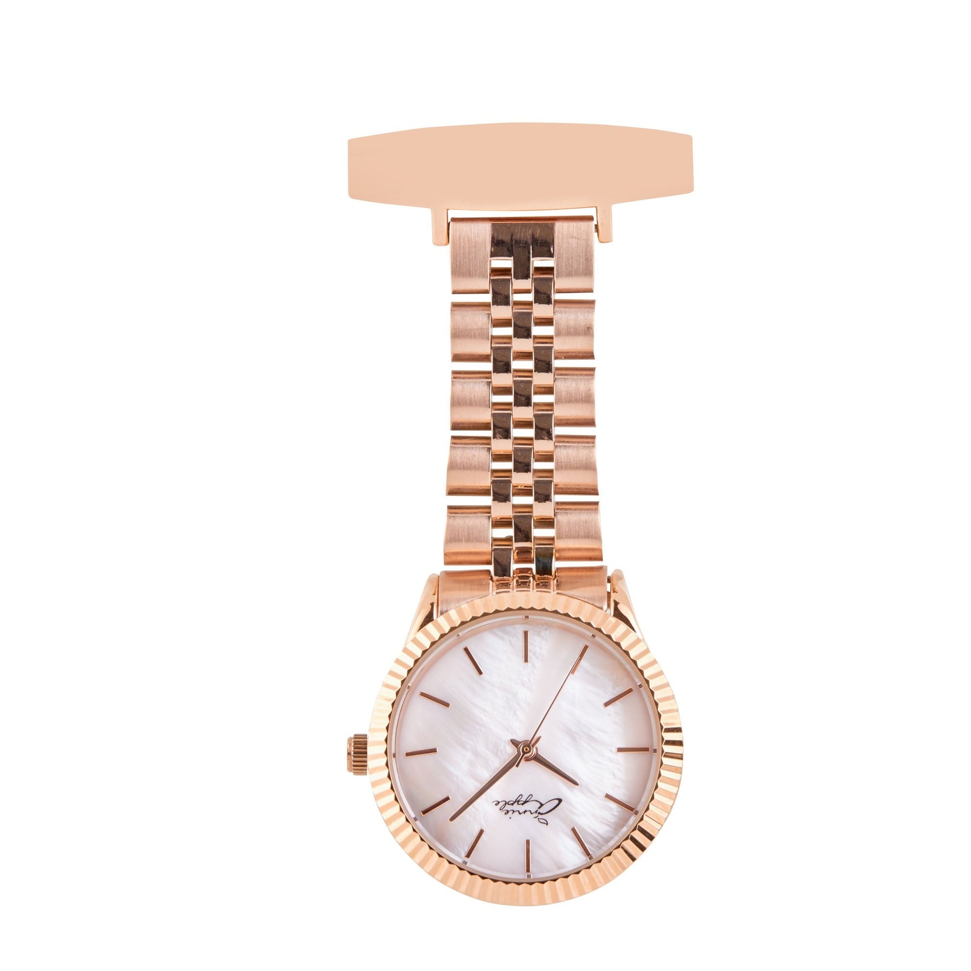 Wheat Annie Apple Nurses Fob Watch - Callista - Pearl/Rose Gold - Link - 35mm