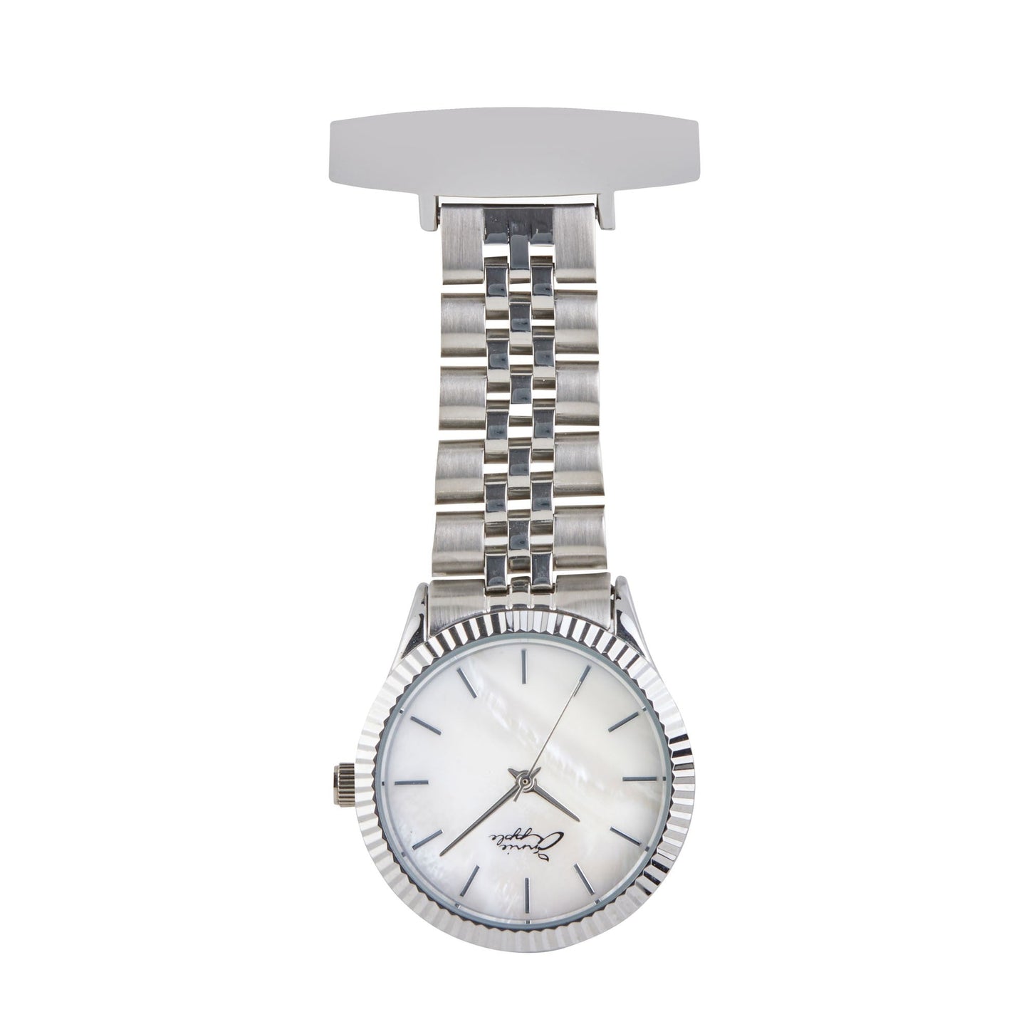 Light Gray Annie Apple Nurses Fob Watch - Callista - Pearl/Silver - Link - 35mm