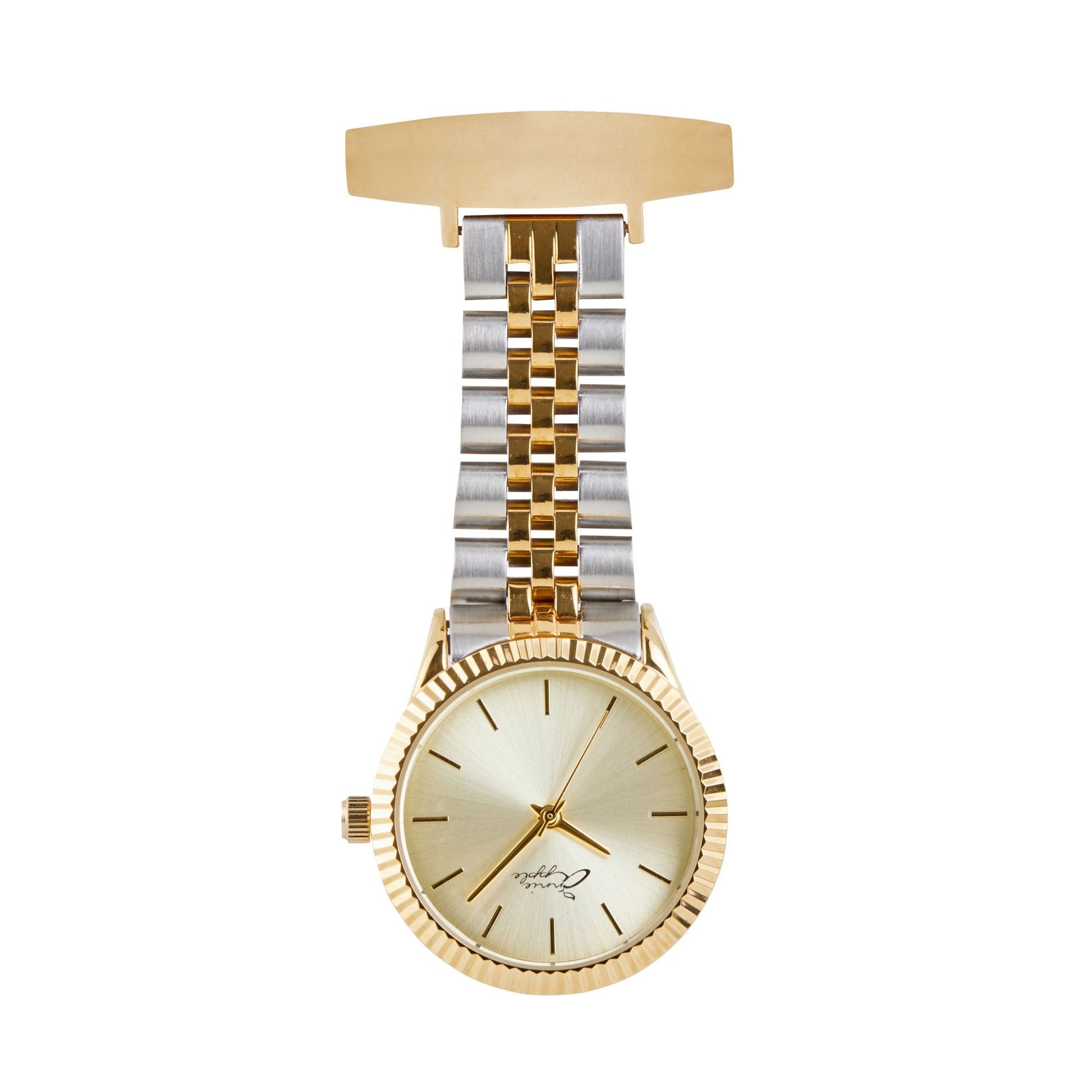 Tan Annie Apple Nurses Fob Watch - Callista - Gold/Silver - Link - 35mm