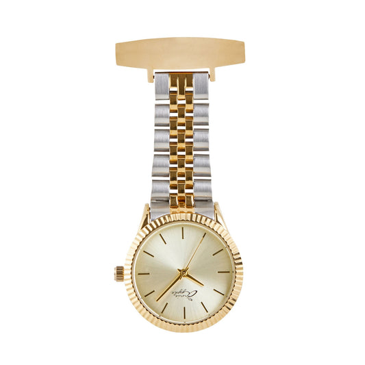 Tan Annie Apple Nurses Fob Watch - Callista - Gold/Silver - Link - 35mm