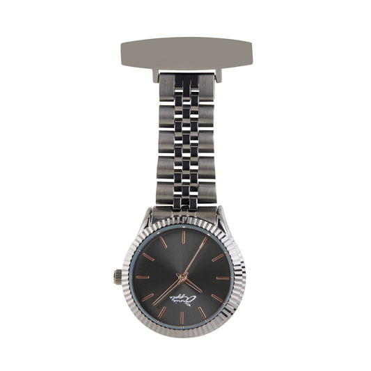 Dark Slate Gray Annie Apple Nurses Fob Watch - Callista - Rose Gold/Gunmetal - Link - 35mm