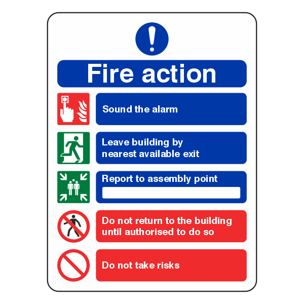 Medium Blue Fire Action Notice Sign - Do Not Take Risks - 300x400mm - Self Adhesive Vinyl