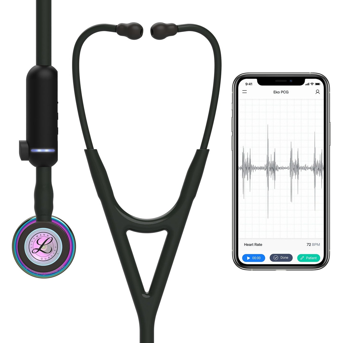 Light Gray Littmann CORE Digital Stethoscope 8572 - High Polish Rainbow