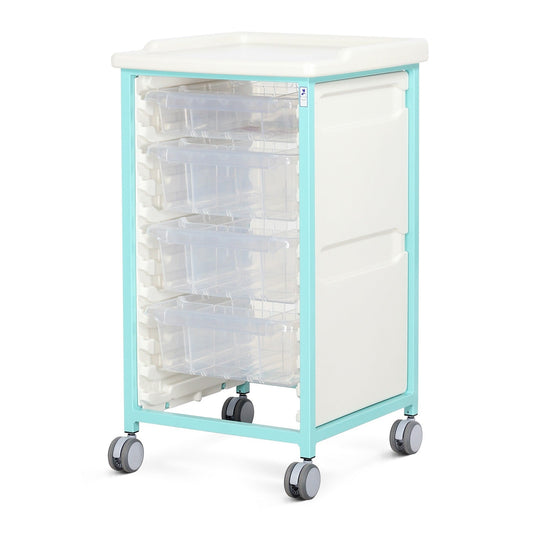 Light Gray Tray Trolley - Standard Level - Single Column (Milded Steel) - 1 Small & 3 Deep Drawers