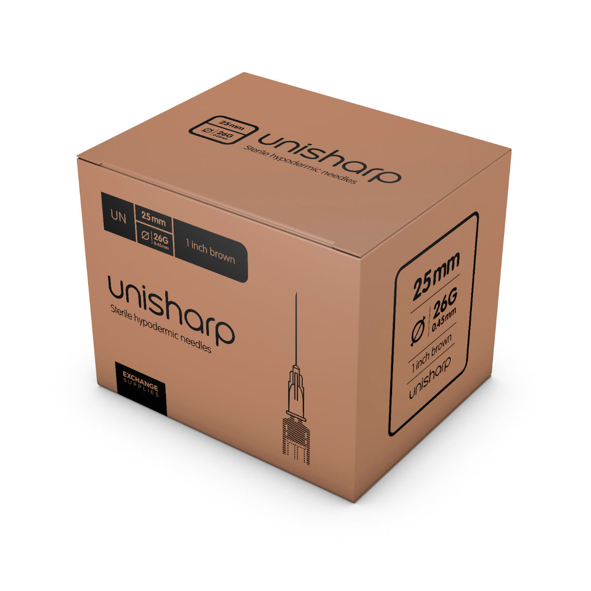 Unisharp Needle: Brown 26G 25mm (1 inch) x 100