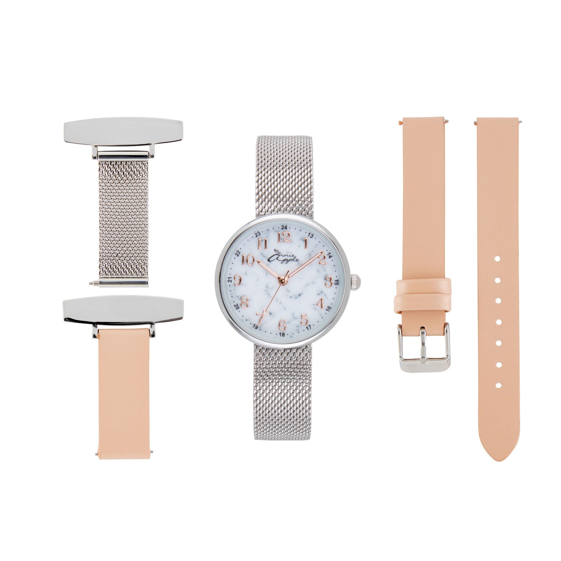 Gray Annie Apple Nurses Fob Watch - Venus - Silver Mesh - Blue Leather - 35mm