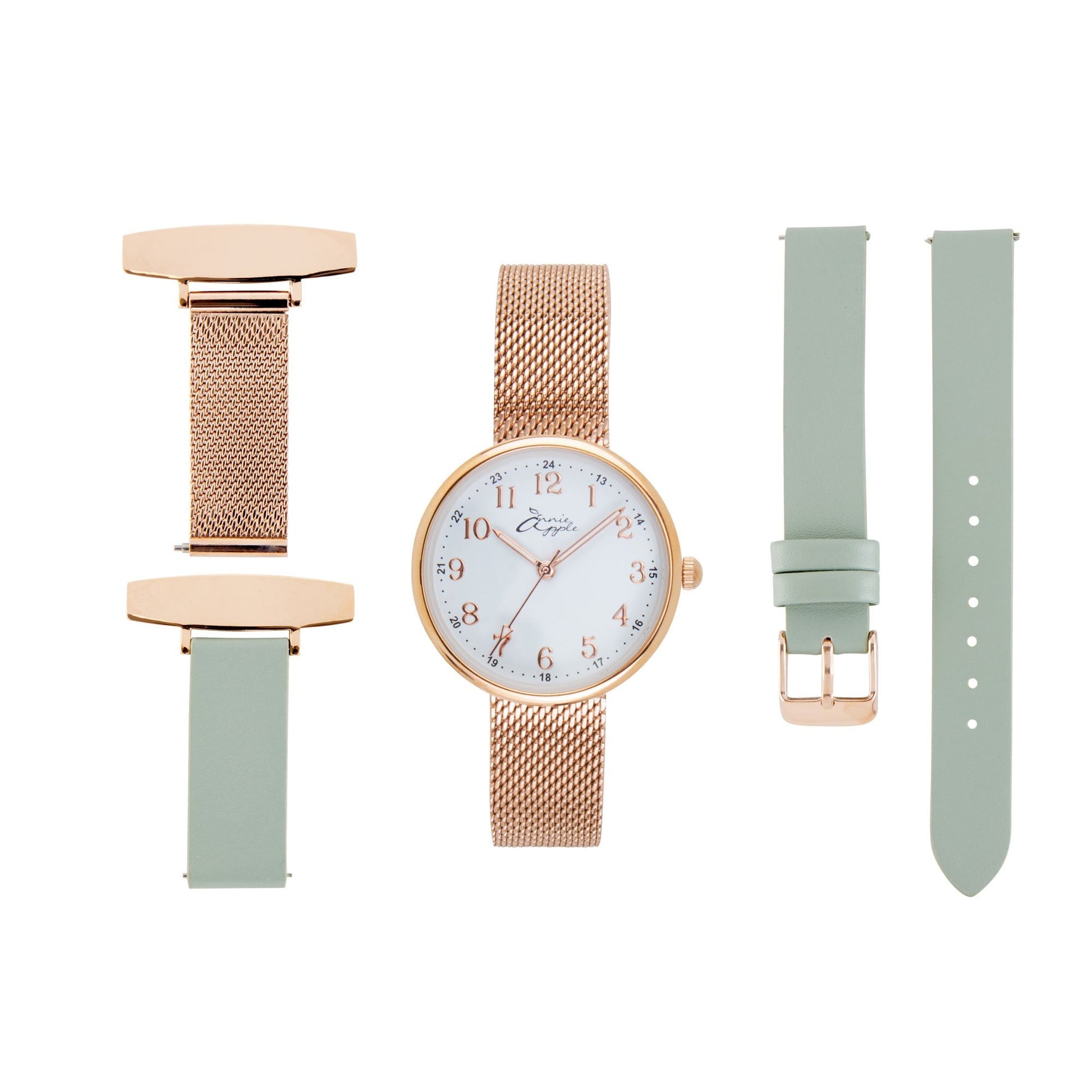 Gray Annie Apple Nurses Fob Watch - Venus - Silver Mesh - Blush Leather - 35mm