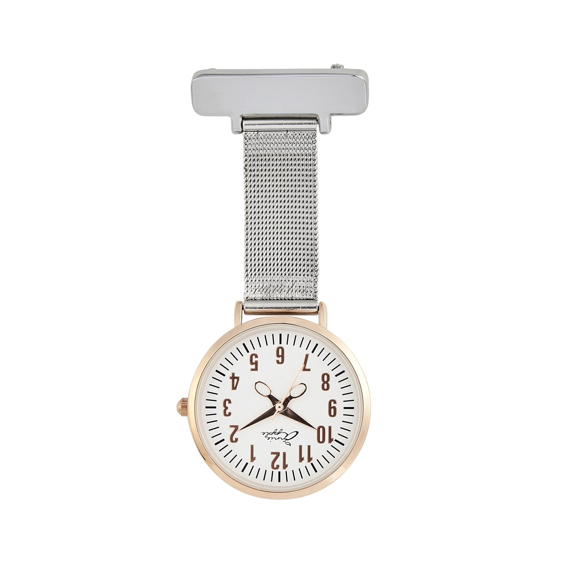 Light Gray Annie Apple Nurses Fob Watch - Aurora - Rose Gold/Silver - Mesh - 35mm