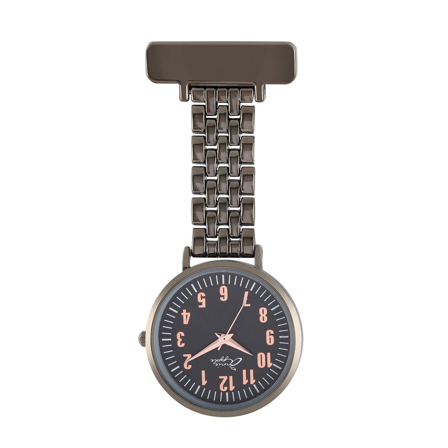 Dark Slate Gray Annie Apple Nurses Fob Watch - Aurora - Rose Gold/Gunmetal - Link - 35mm