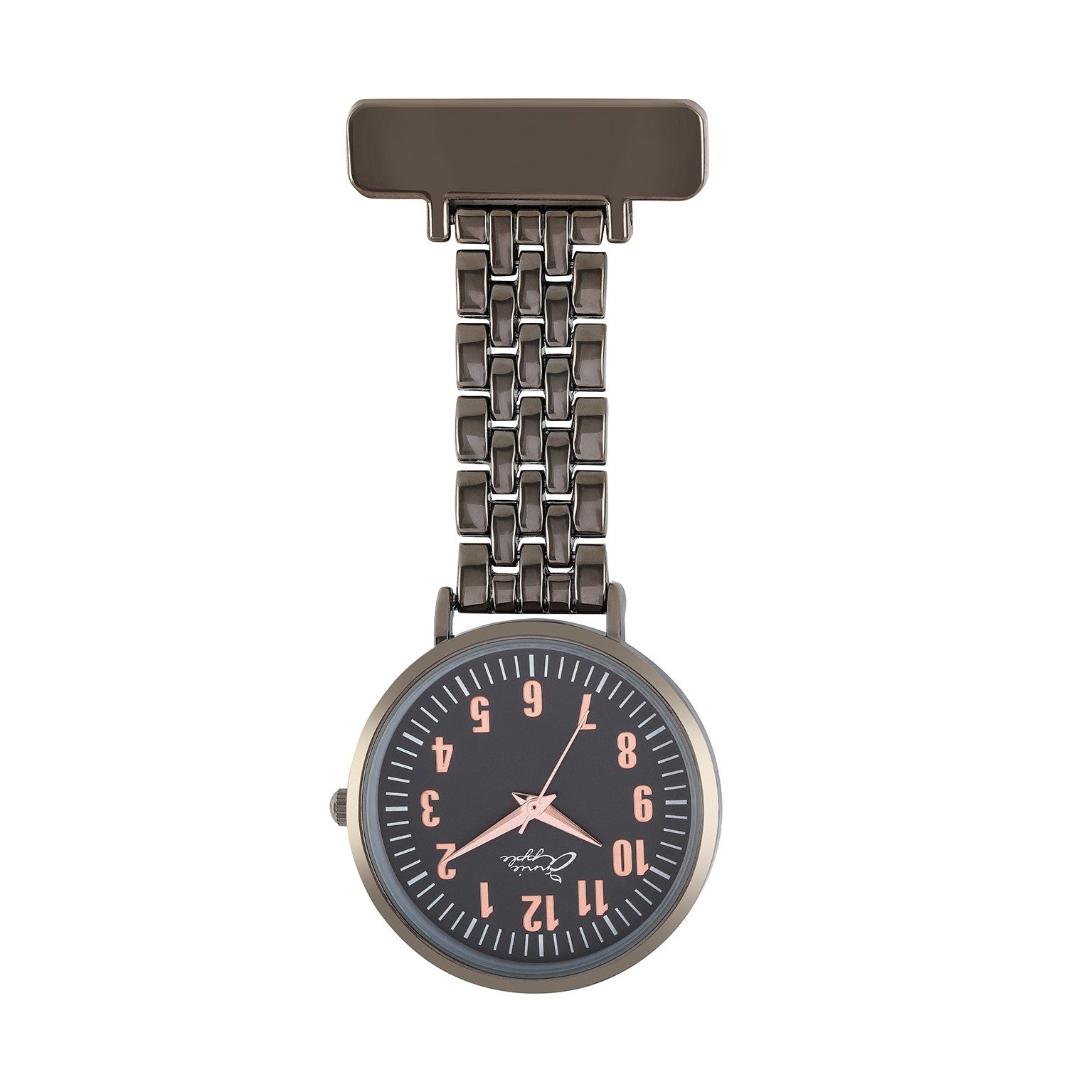 Dark Slate Gray Annie Apple Nurses Fob Watch - Aurora - Rose Gold/Gunmetal - Link - 35mm