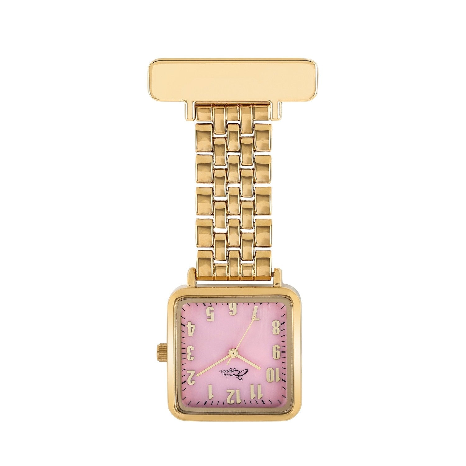 Tan Annie Apple Nurses Fob Watch - Eunoia - Pink/Gold - Link - 28mm