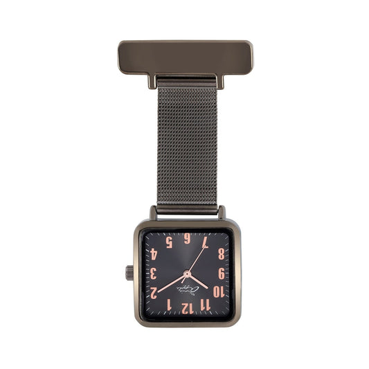 Dark Slate Gray Annie Apple Nurses Fob Watch - Eunoia - Rose Gold/Gunmetal - Mesh - 28mm