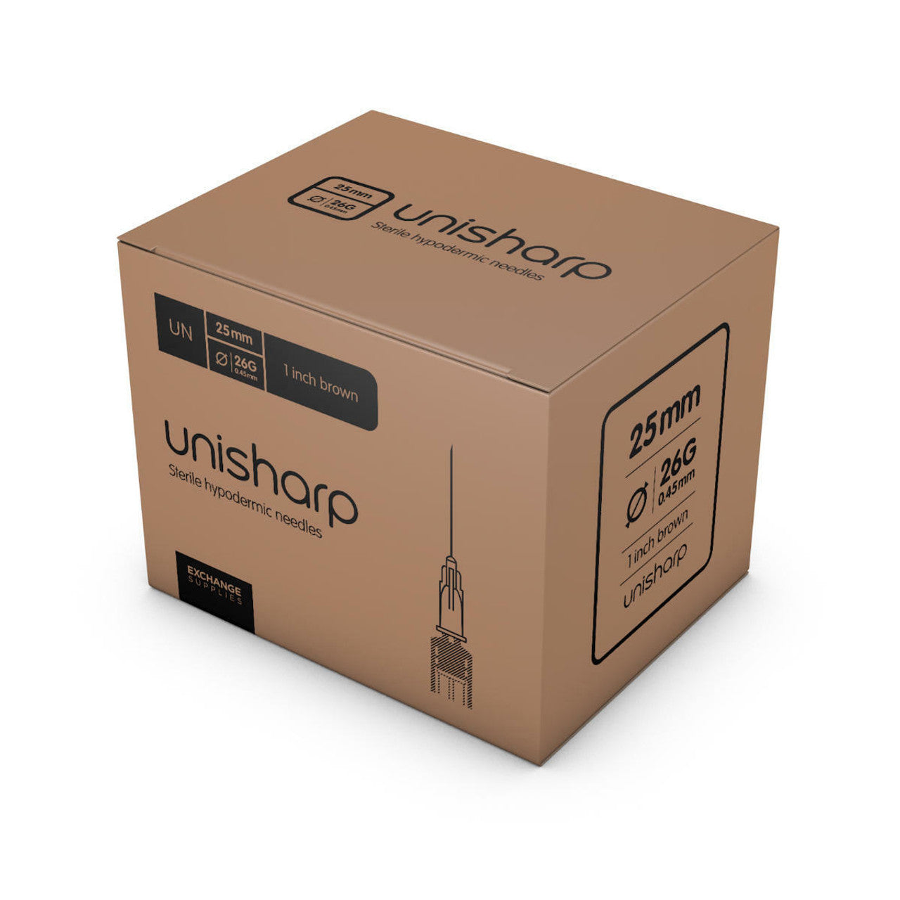 Unisharp Needle: Brown 26G 13mm (½ inch) x 100