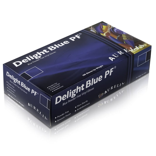 Aurelia Delight Blue PF Vinyl Powderless examination gloves (Box of 100)