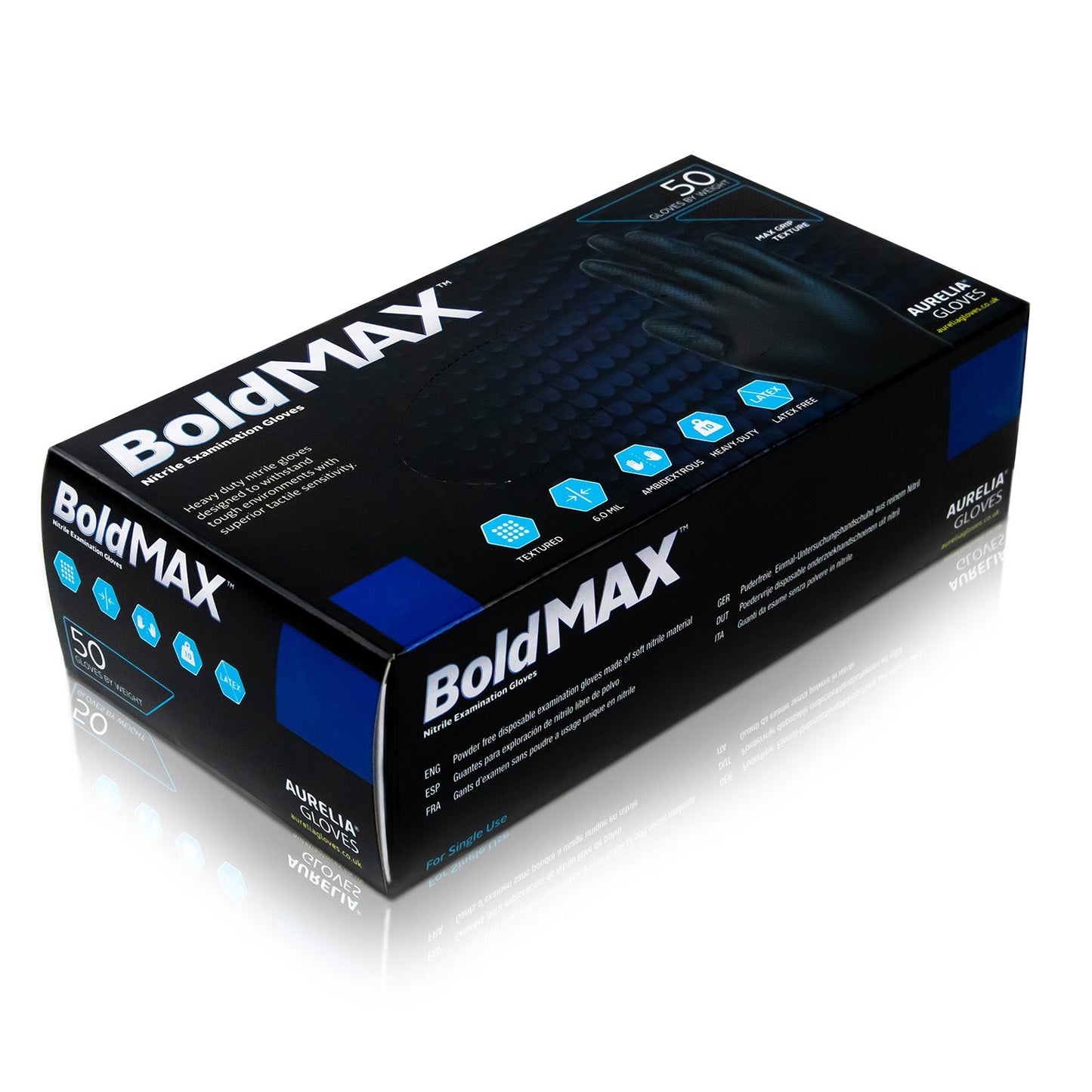 Aurelia® Bold MAX Powder Free Black Nitrile Gloves - Box of 50