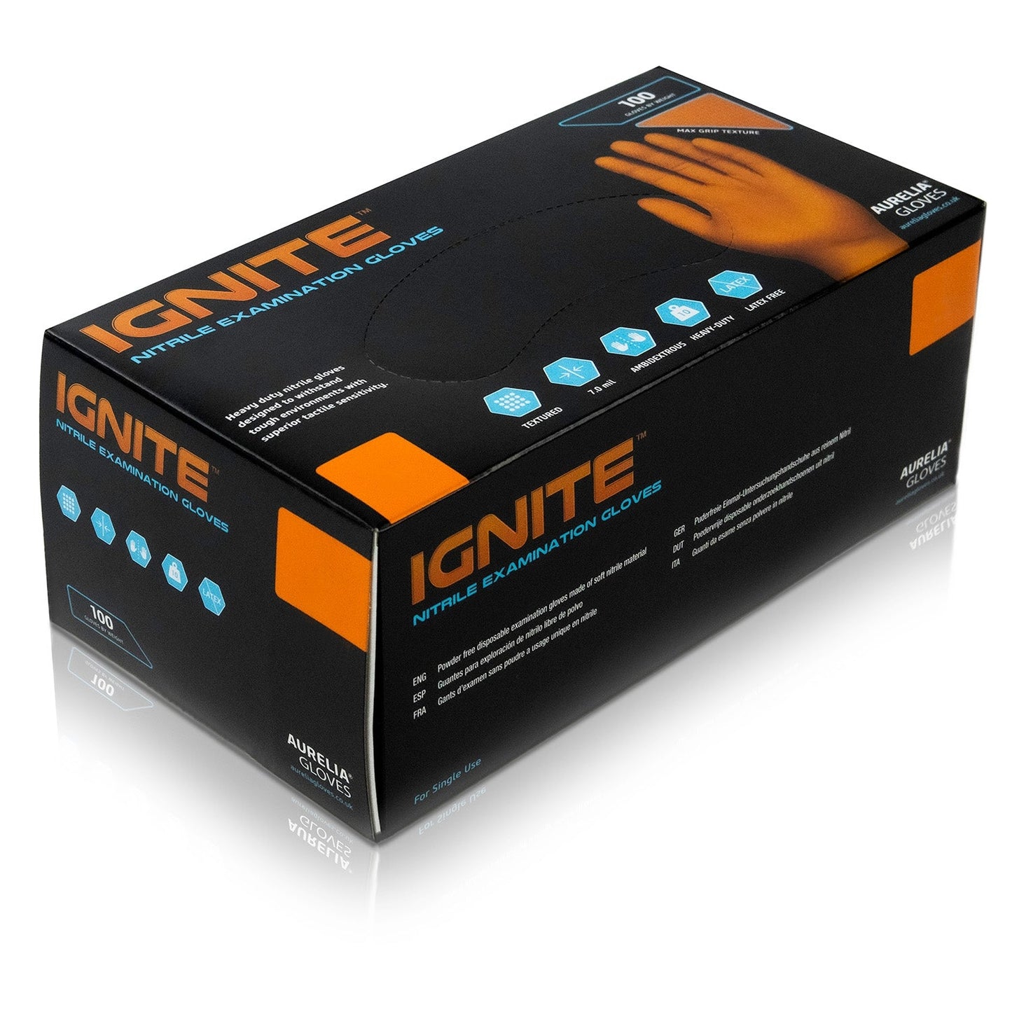 Aurelia® Ignite Powder Free Orange Nitrile Gloves - Box of 100