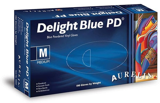 Aurelia® Delight Blue PD® - Powdered Vinyl Examination Gloves - x100