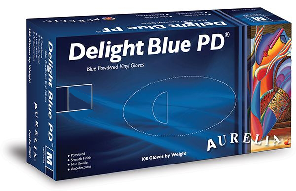 Aurelia® Delight Blue PD® - Powdered Vinyl Examination Gloves - x100