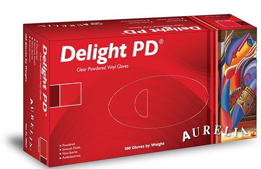 Aurelia® Delight Clear PD® Powdered Vinyl Gloves - X100